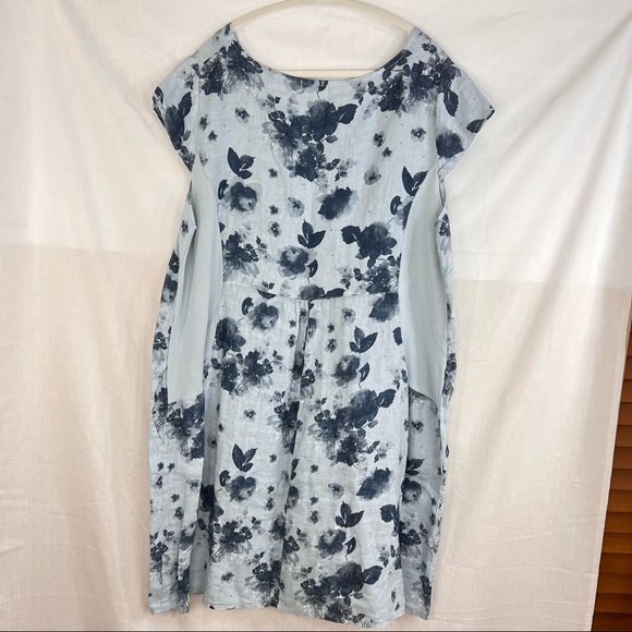 Lungo L'Arno Linen Dress w/ Ribbed Knit Side Panels XL Lagenlook Boho Coastal - Picture 4 of 12